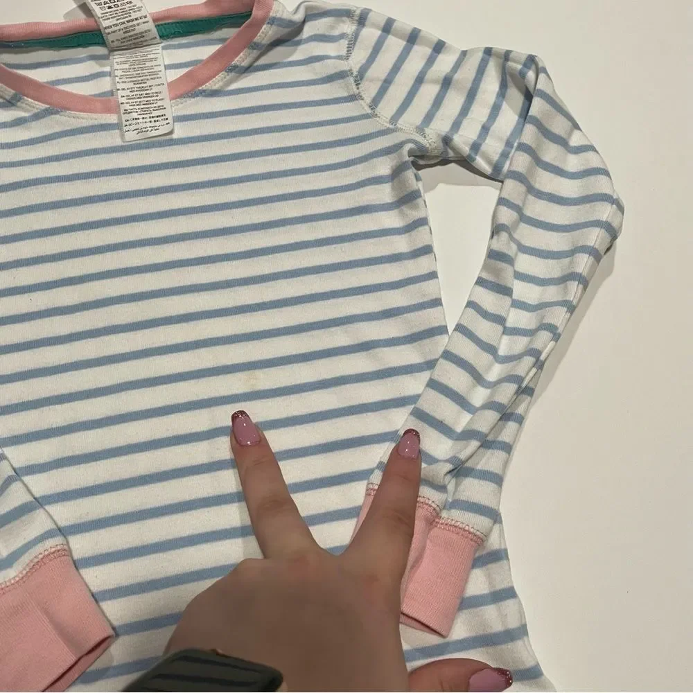 Mini Boden White Striped Long Sleeve Pajama Shirt